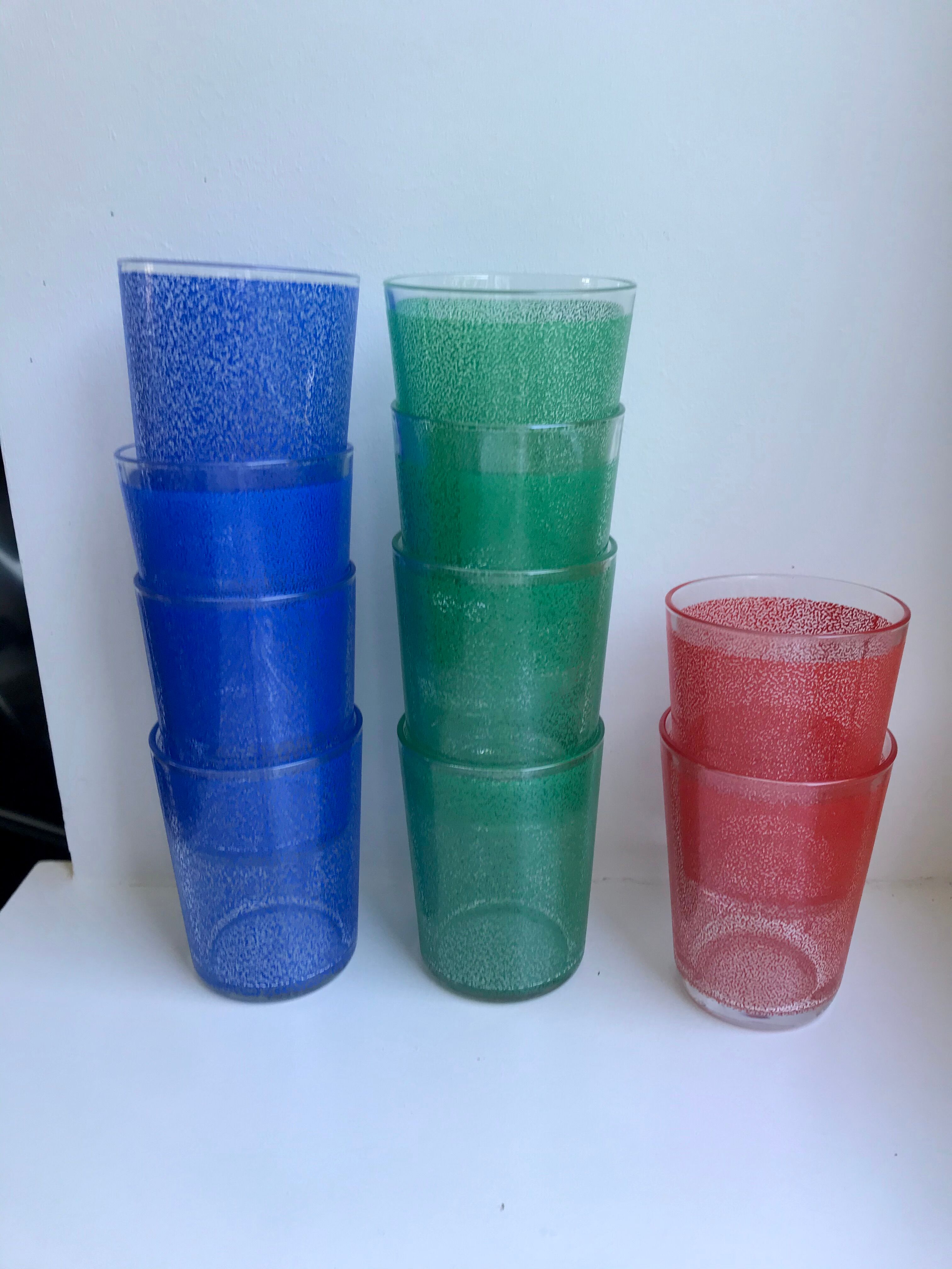 Set of 8 colored water glasses 70s