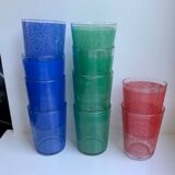 Set of 8 colored water glasses 70s