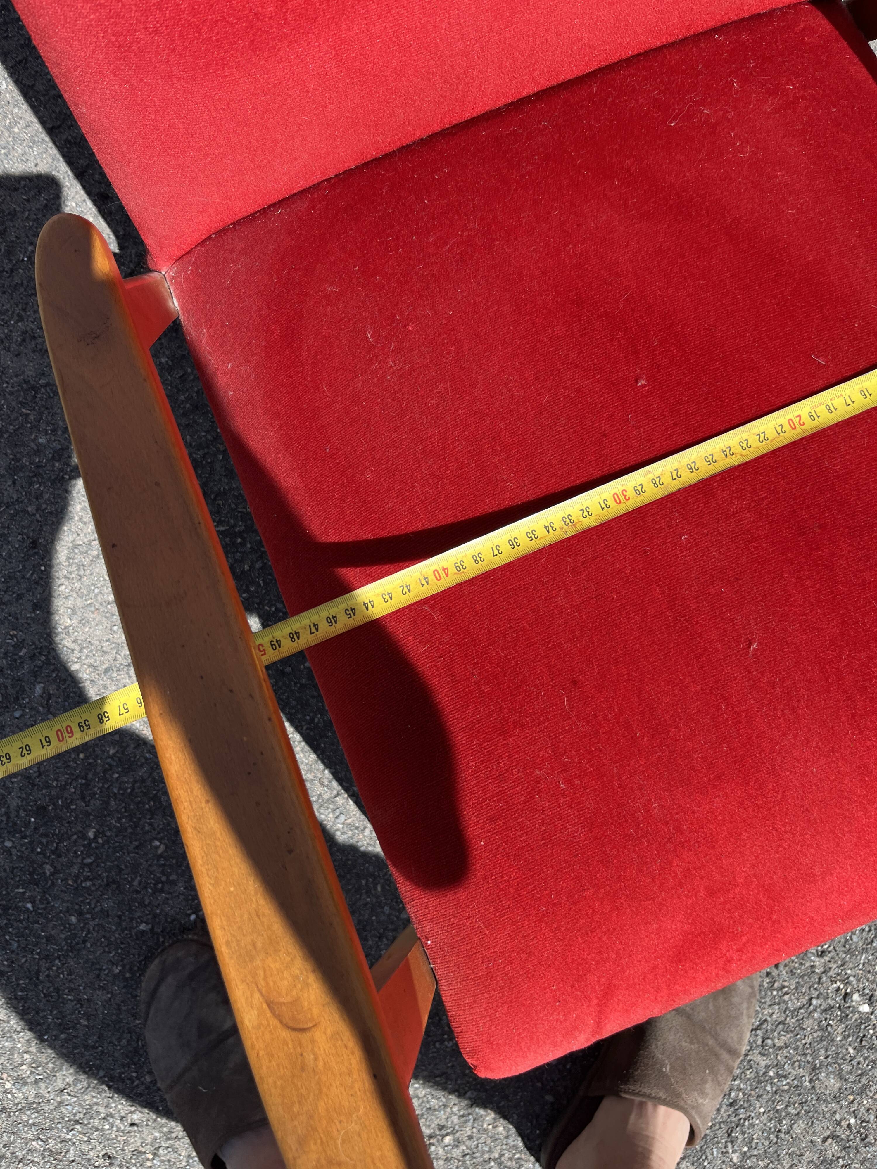 Vintage Armchair 50s/60s Scandinavian Style - Red Velvet and Compass