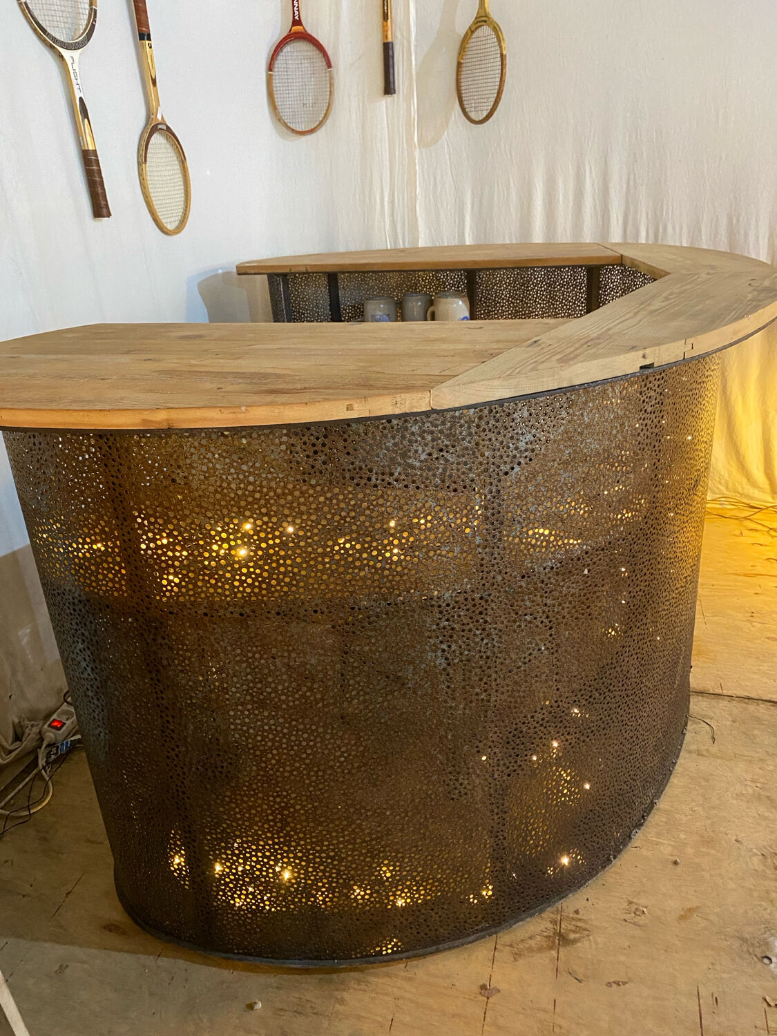 Iron and wood bar counter