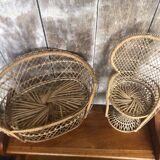 Lot ancien canapé + fauteuil style emmanuelle osier tressé poupée vintage