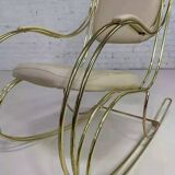 1960s rocking chair in brass and ecru imitation leather