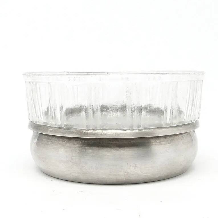 Mid-century modern sugar bowl, glass, silver-plated brass, Poland, 1960s