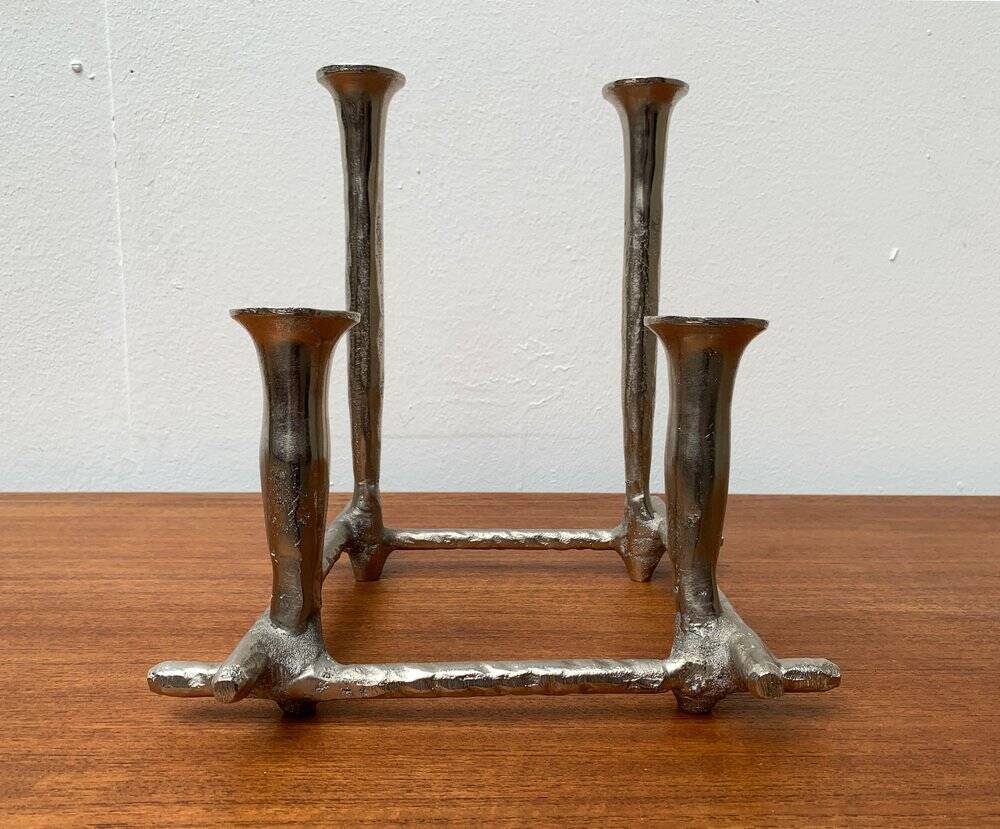 Brutalist sculptural cast aluminium candlestick Danish