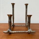 Brutalist sculptural cast aluminium candlestick Danish