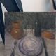 Oil painting. Still life with wine bottle