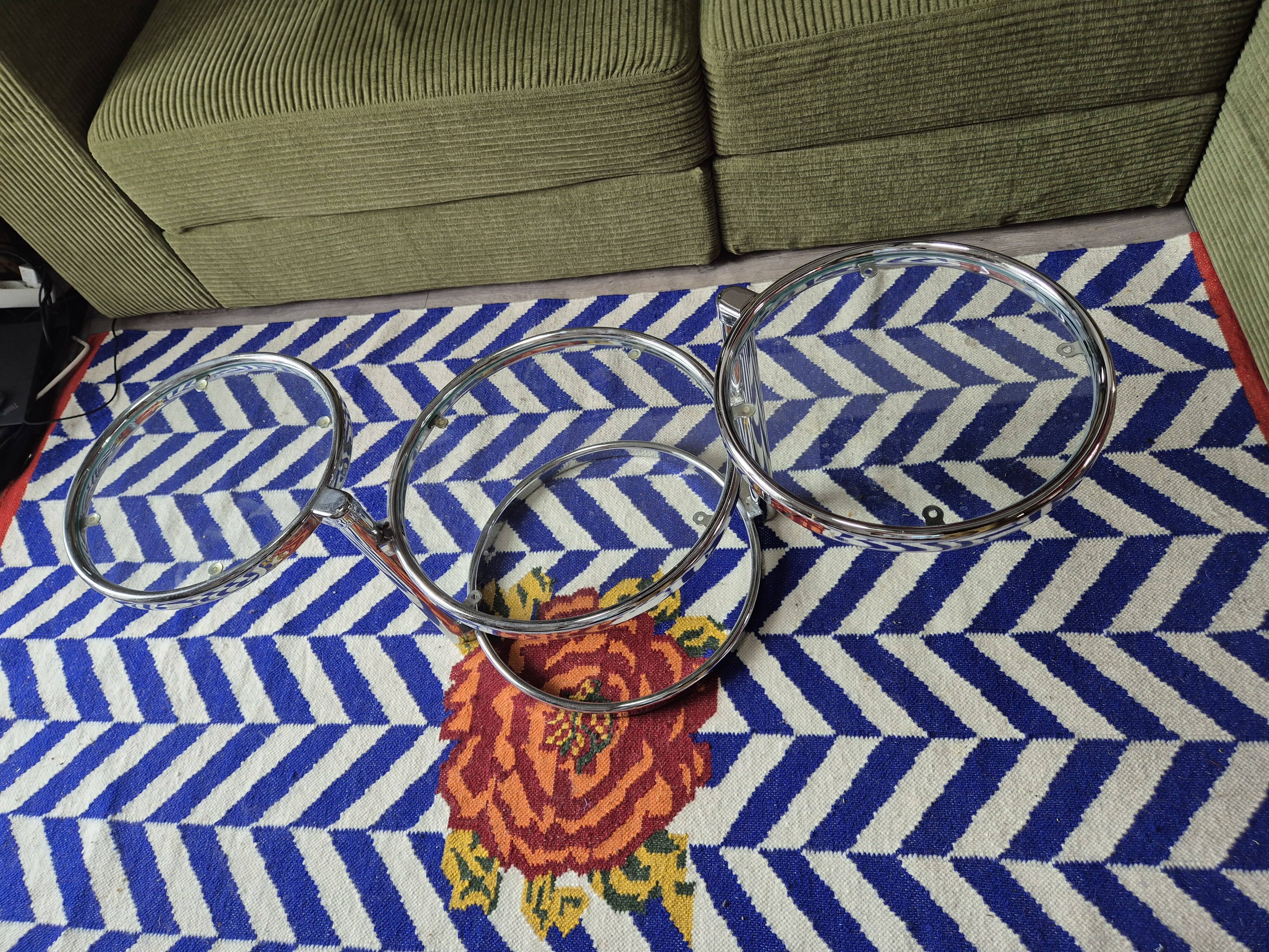 vintage coffee table leitmotiv style design 70 chrome and glass 3 shelves