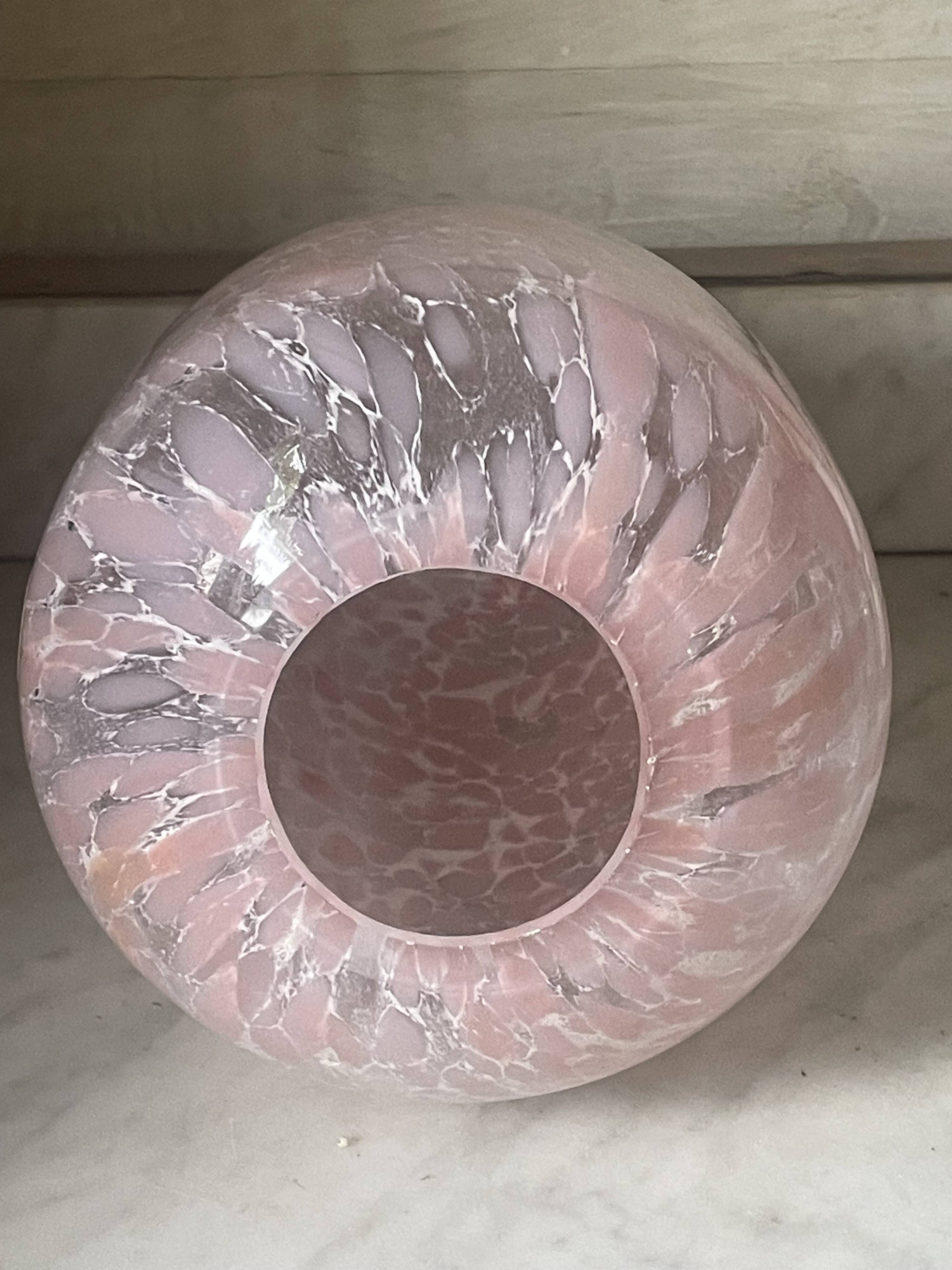 Marbled pink blown glass art vase, La Rochère
