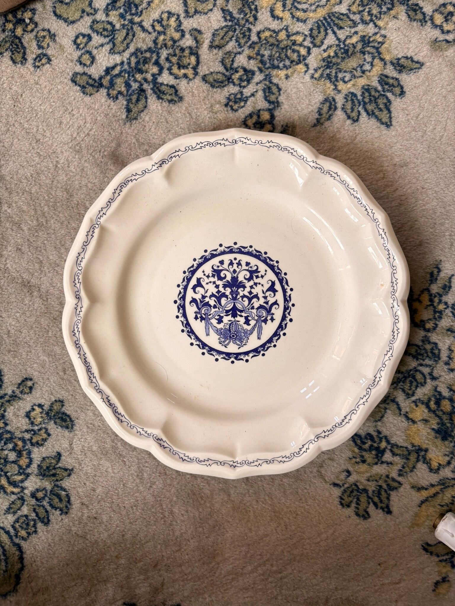 Old Dish Basket Vegetable Dish Earthenware Gien Rouen Renaissance Blue Model