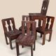 Set of five brutalist chairs in solid pine.