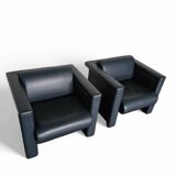 Pair / Trix and Robert Haussmann / Dark grey leather chairs by Knoll