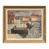 Original Swedish Oil on Canvas –“Harbour” by Georg Andersson – Signed – Vintage & Framed – 52 × 40 cm (20.4" x 15.7")