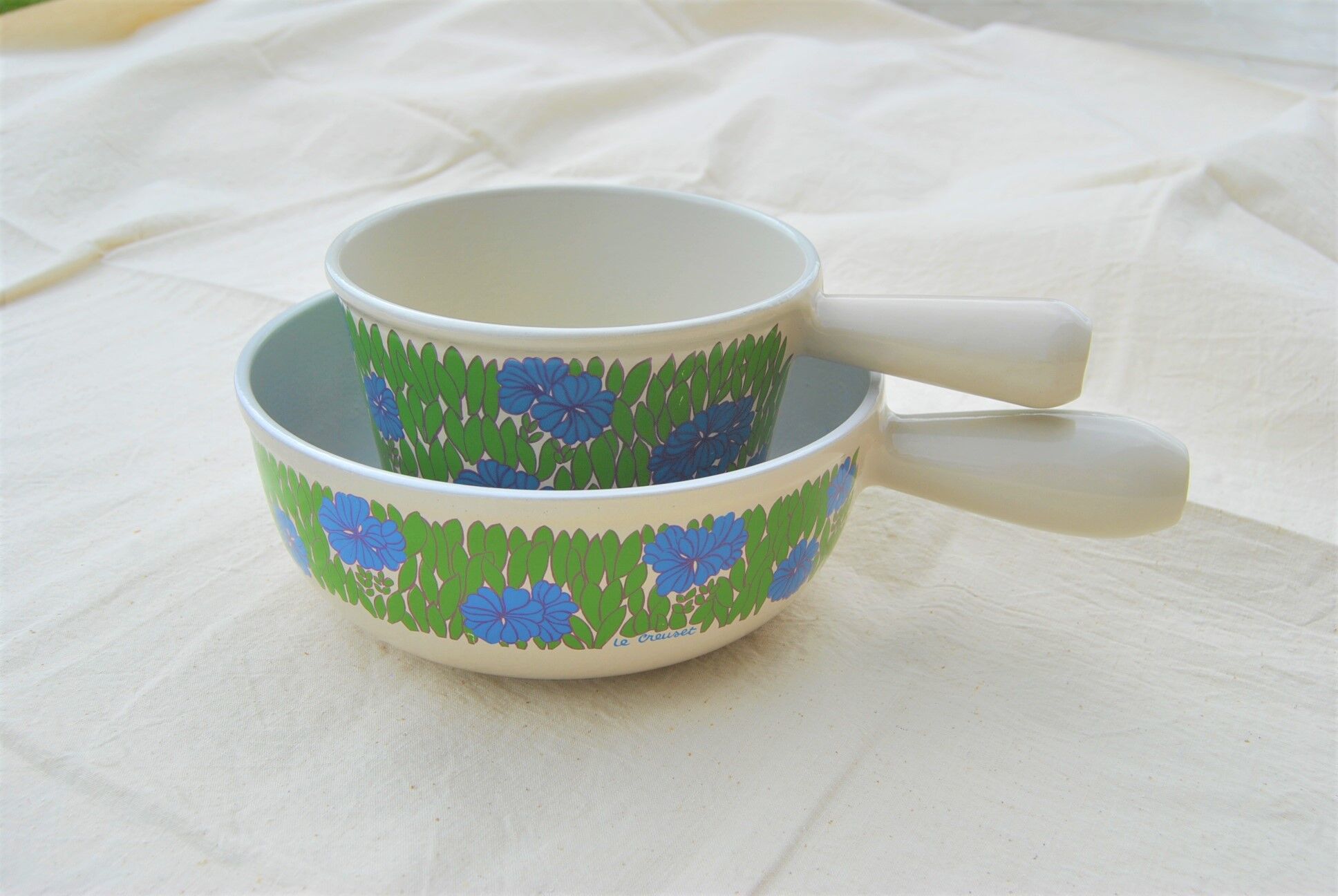 Set of 2 pans Le Creuset blue/green pattern 70s