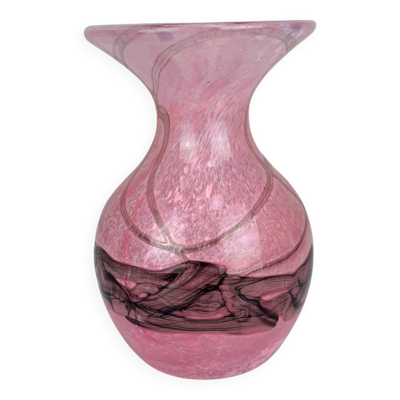 Vase verre soufflé signé atelier Mdina Malte, vintage, années 80