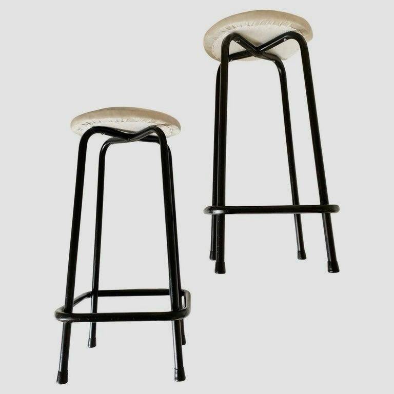 Vintage velvet and iron stools, set of two, Italy 1960s.