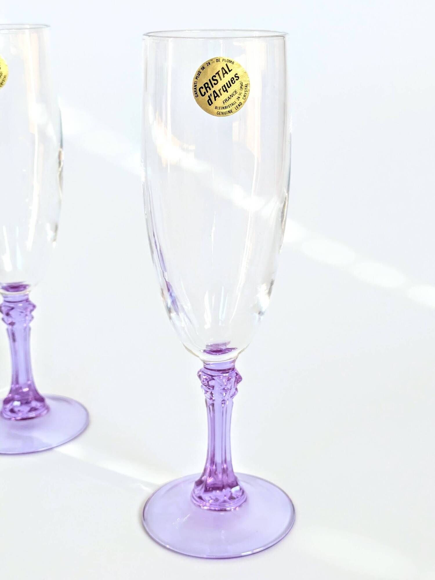 Lot de 4 flûtes Crystal d'Arques vintage en verre alexandrite