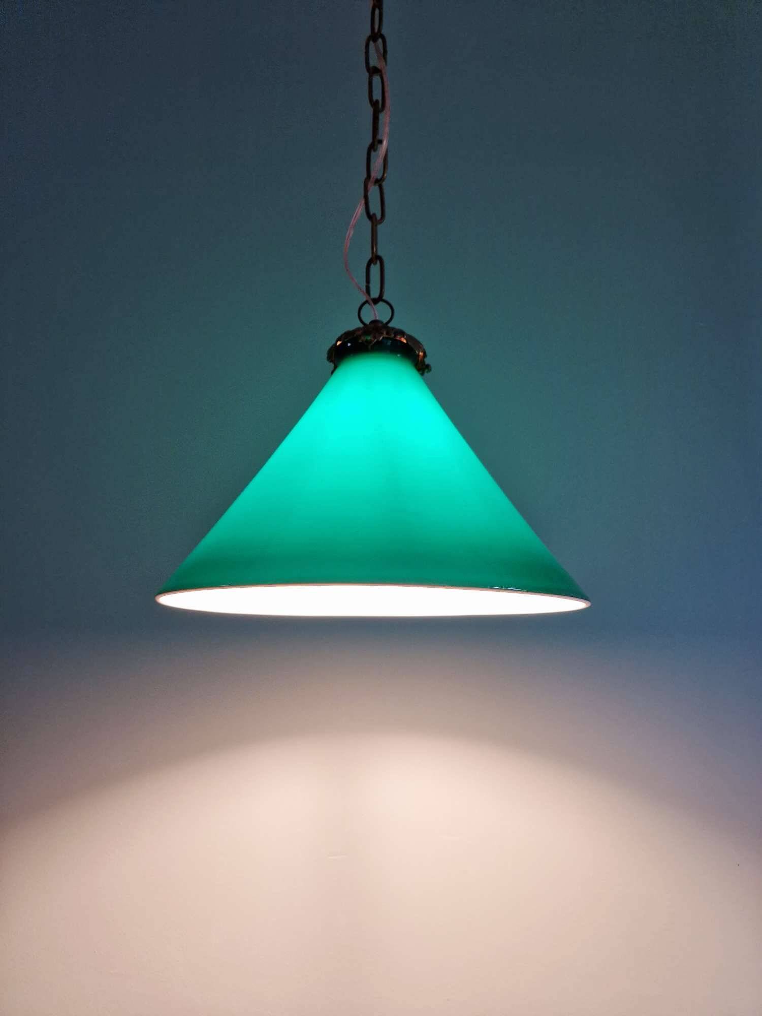 Art Deco conical green opaline pendant light, 1920s-30s