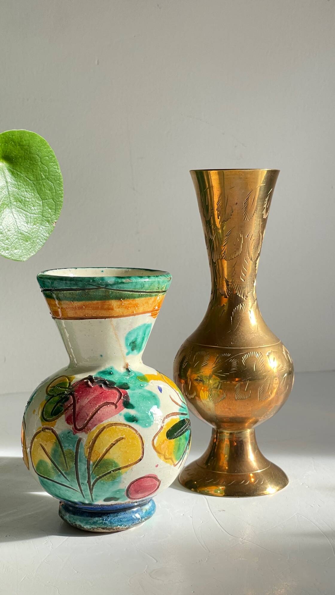 Vases céramique artisanale laiton ciselé vintage