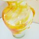 Large blown glass floral vase, orange, red, white, vintage 80s