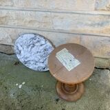 Vintage pedestal table turned wood and marble 1950