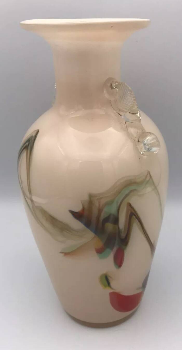 Vase type amphora in blown glass and artistic inclusion 20.5 cm