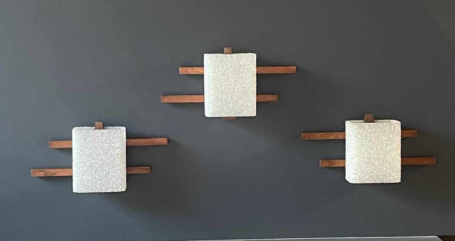 Vintage wood and perspex wall lights
