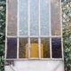Workshop door 258.4x98.5cm in iron and colored cathedral glass