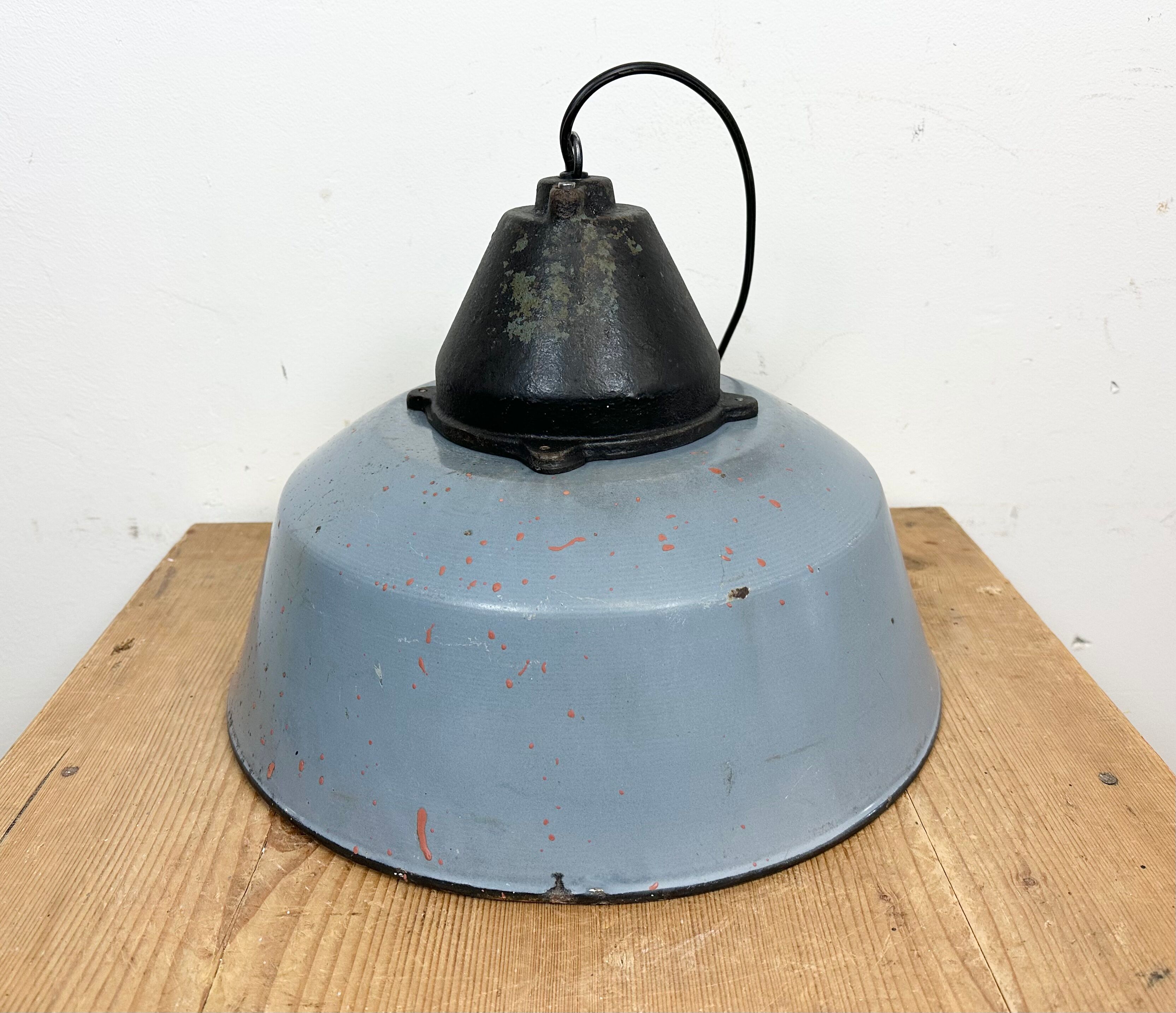 Industrial Grey Enamel and Cast Iron Pendant Light, 1960s