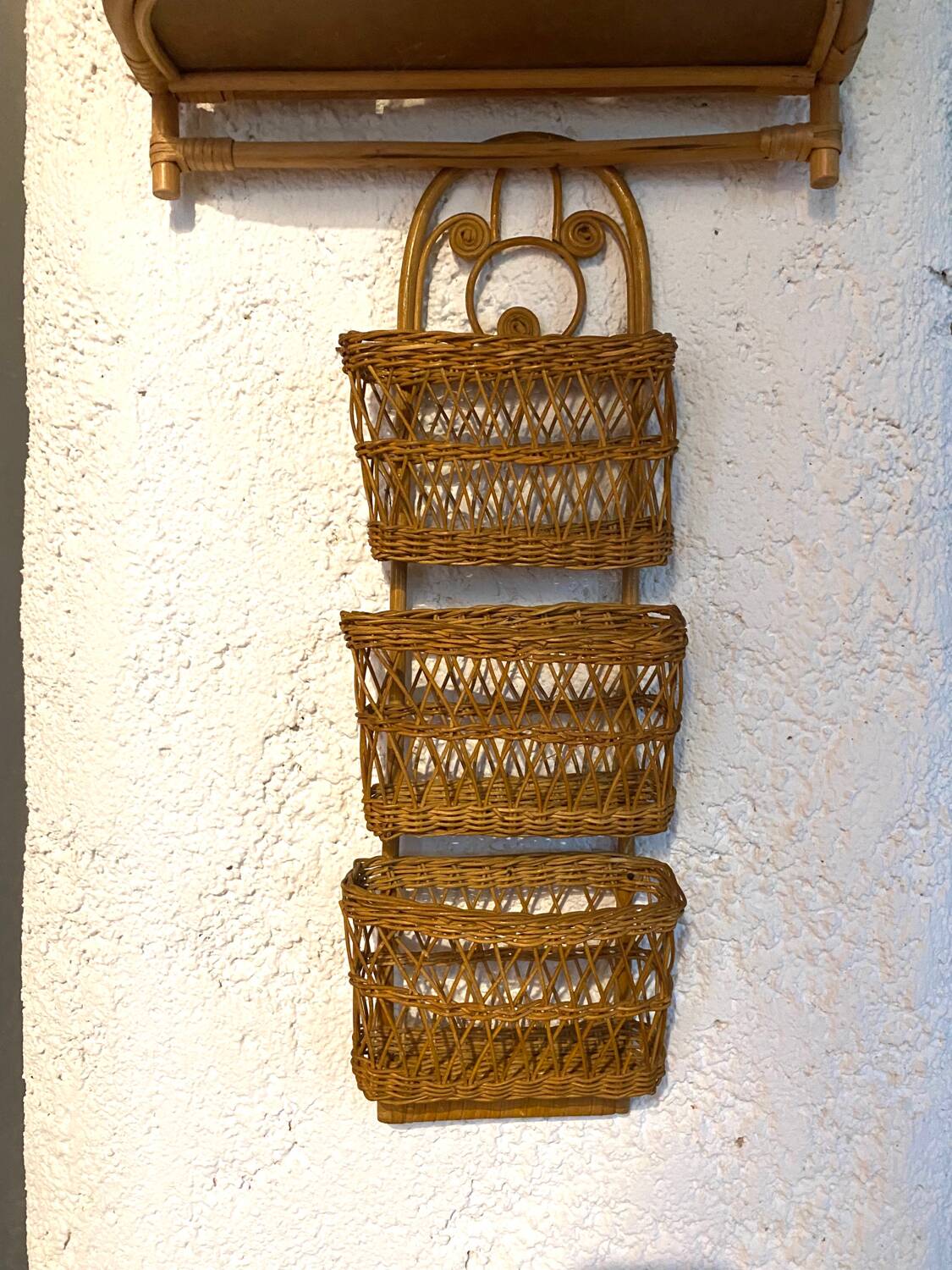 Vintage Peacock Rattan Desk Organizer