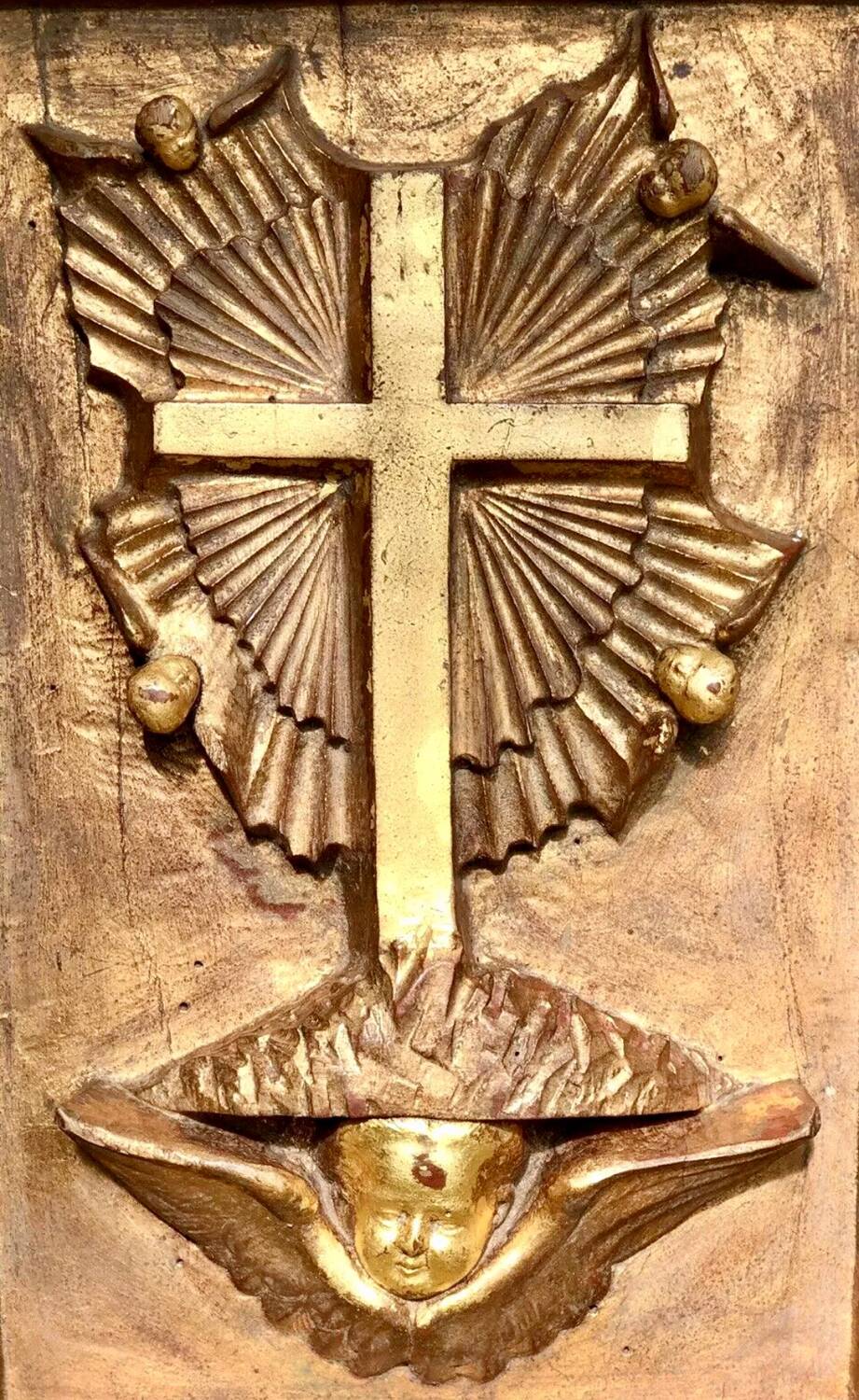 Panneau d’église en bois doré sculpté XIX