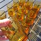 Set of 12 amber textured glass water glasses – Vintage 1970s