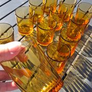 Set of 12 amber textured glass water glasses – 1970s