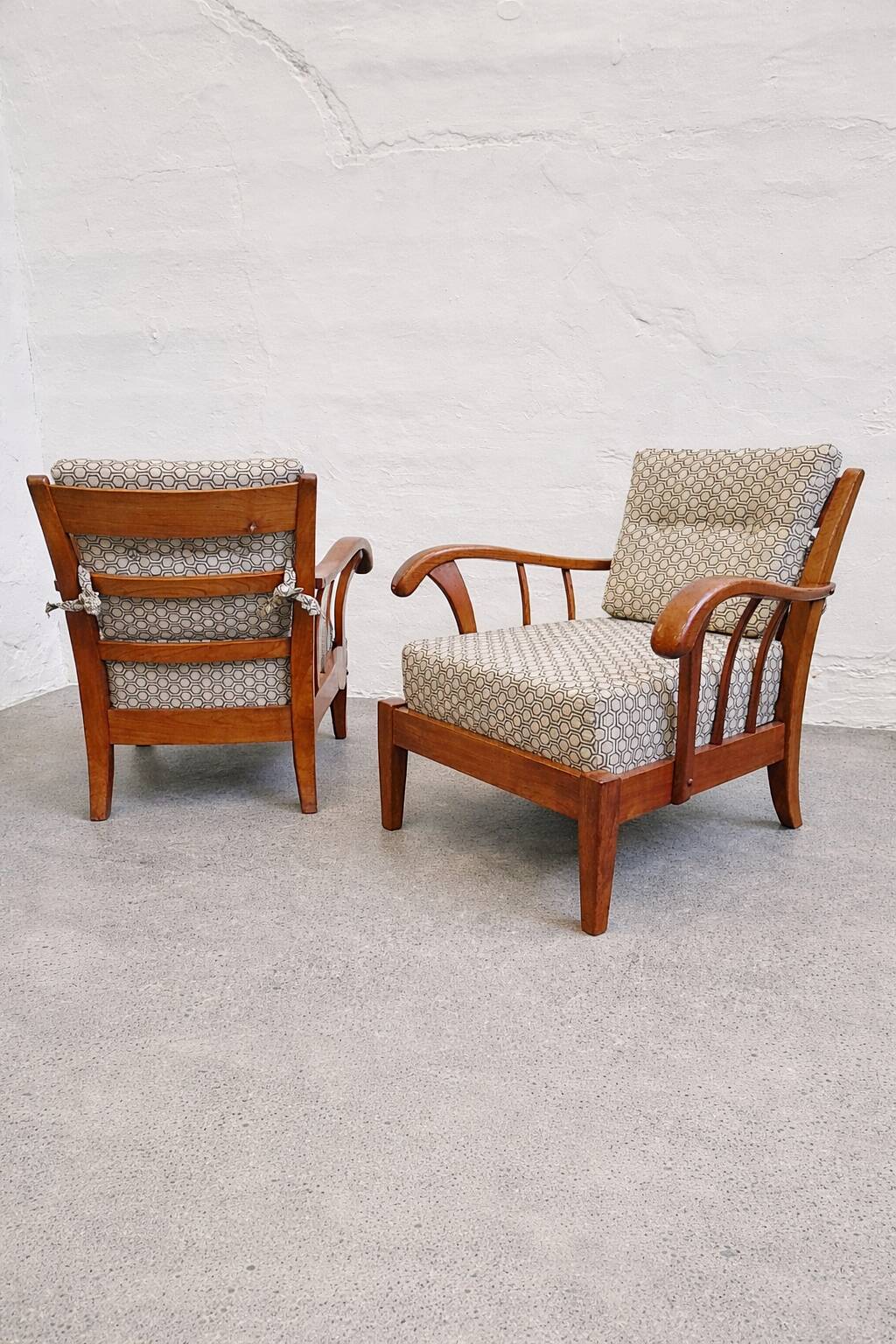 Mid-Century Lounge Armchairs in Solid Cherry Wood, Austria 1940s