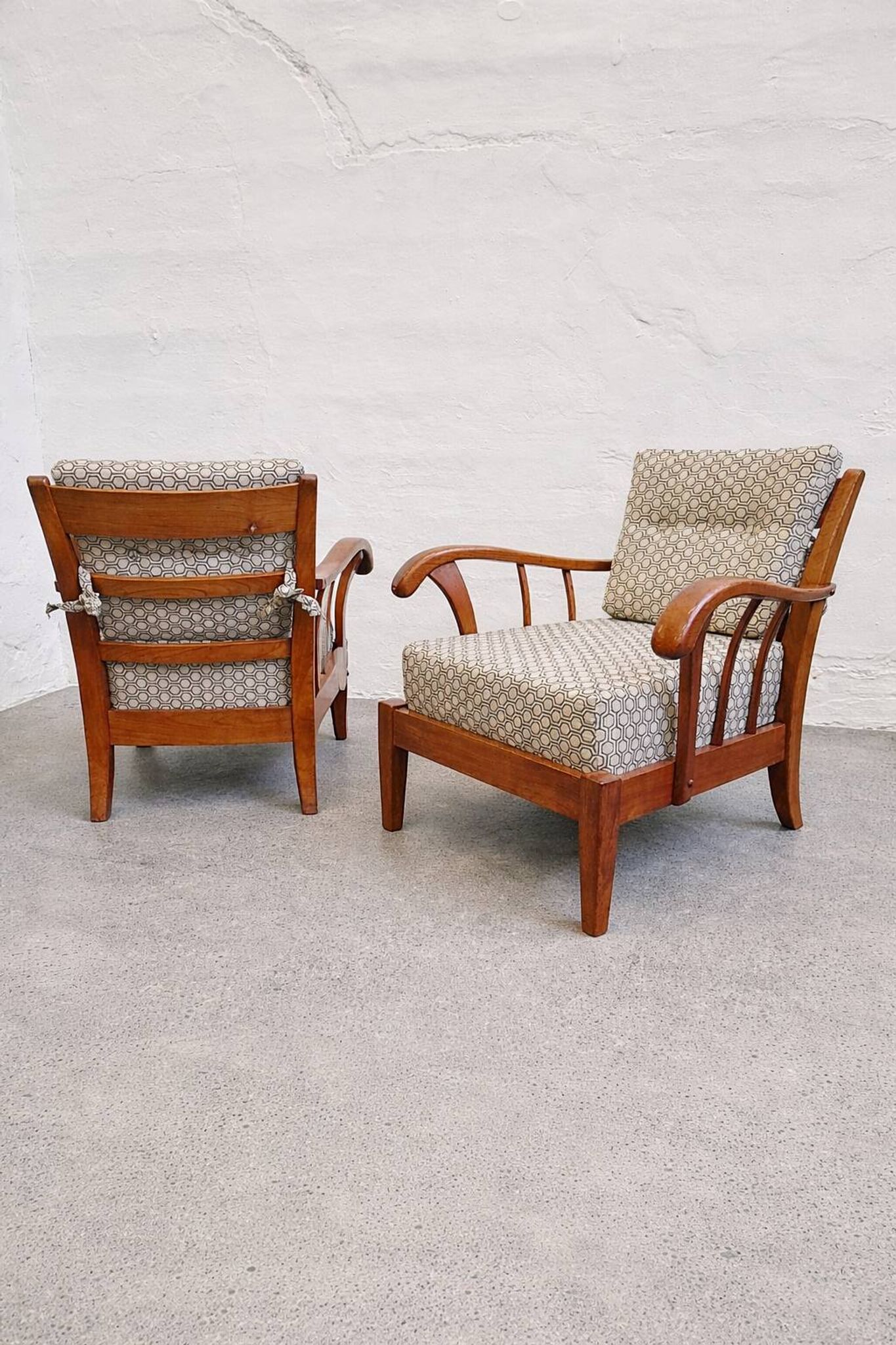 Pair of solid cherry wood armchairs, Austria 1940s