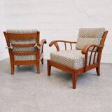 Mid-Century Lounge Armchairs in Solid Cherry Wood, Austria 1940s