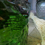 Dame jeanne verre recycle facon panier vert sapin