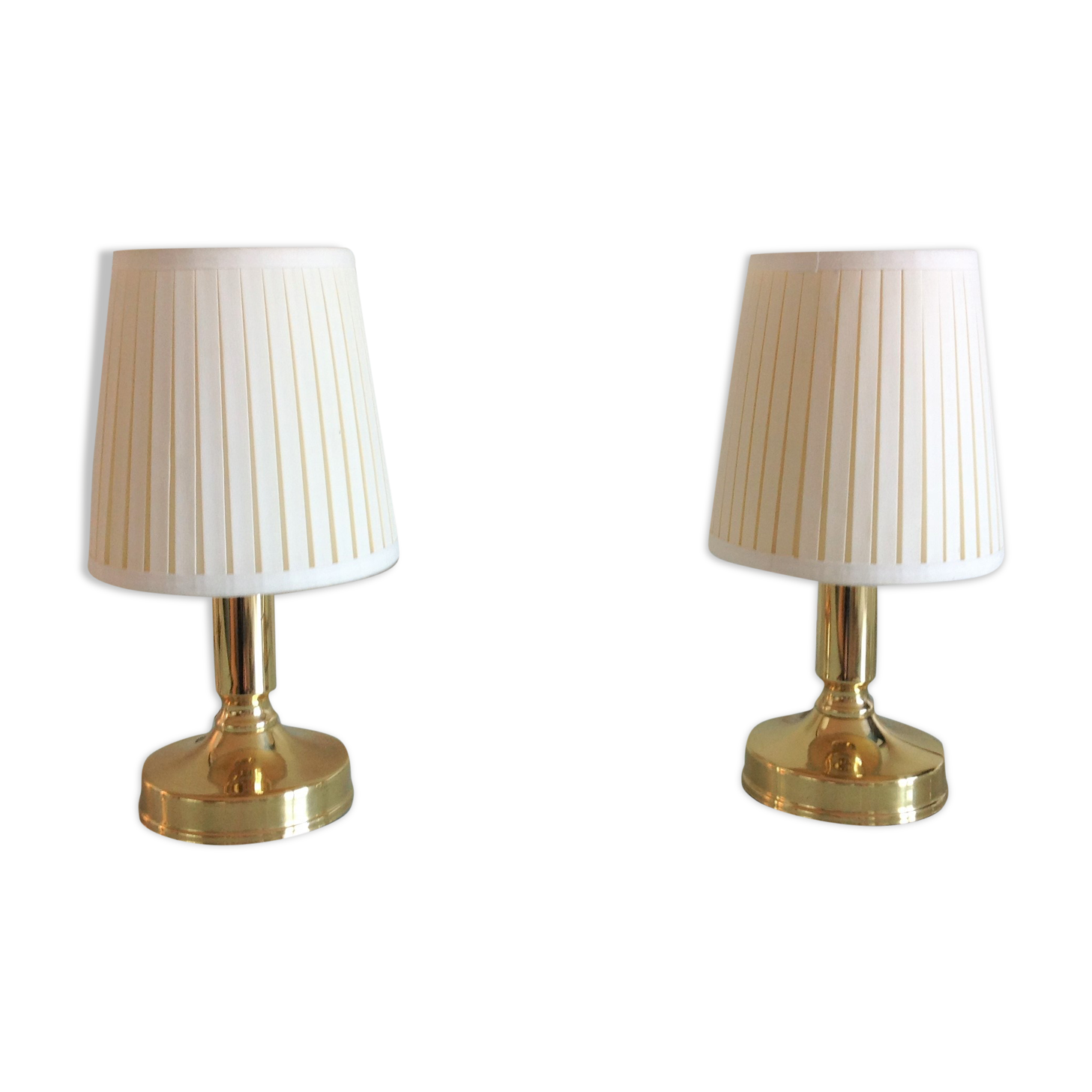 Pair of bedside lamps in golden metal and lampshade creme / vintage years 60-70