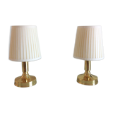 Pair of bedside lamps in golden metal and lampshade creme / vintage years 60-70