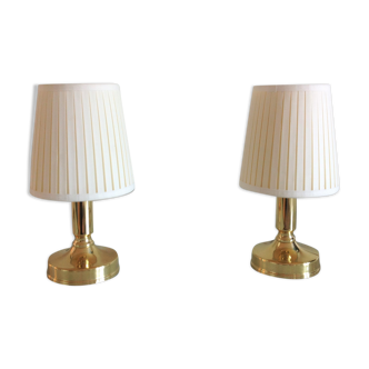 Pair of bedside lamps in golden metal and lampshade creme / vintage years 60-70
