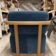 Contemporary armchair in blue velvet and oak