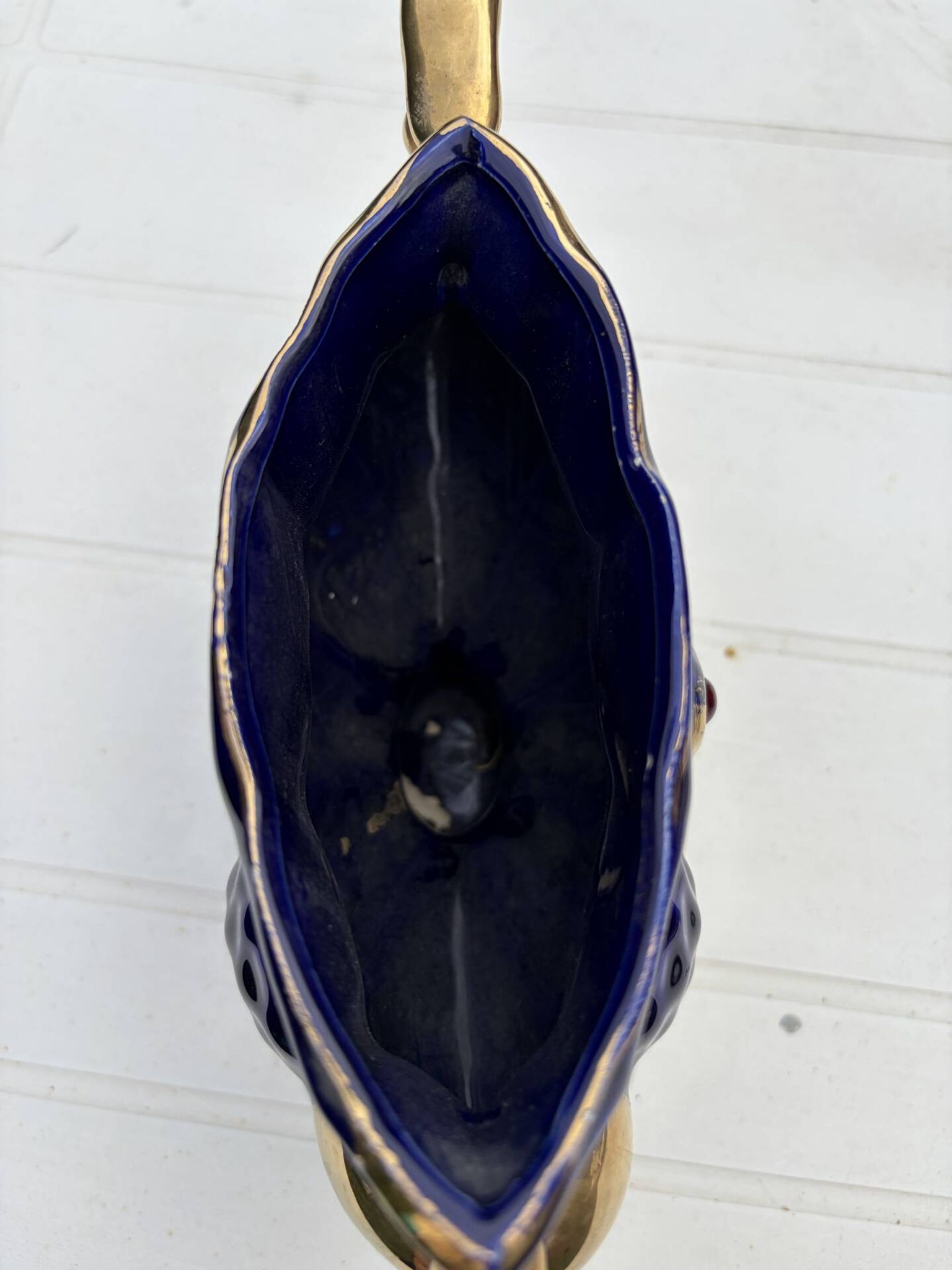 Cobalt blue vase urn planter gold-plated vintage Italy