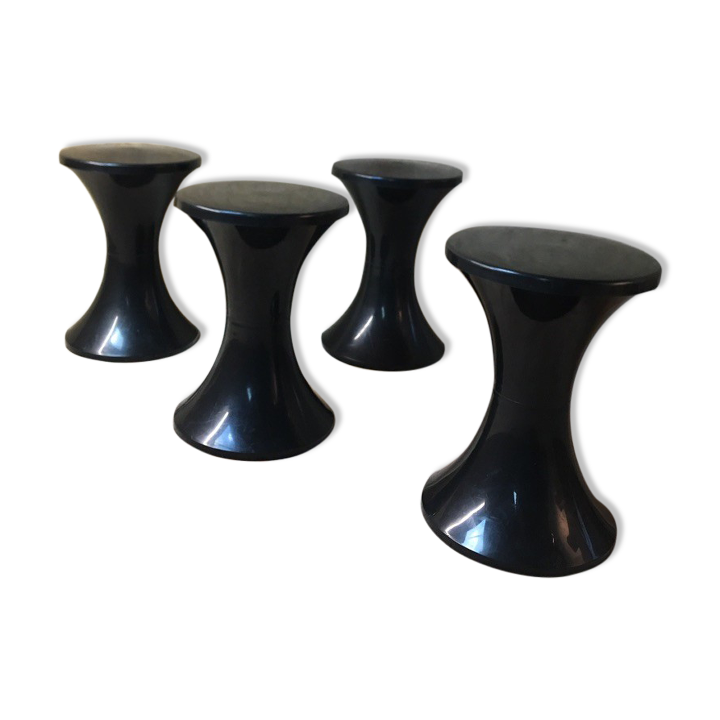 4 Original Black Tam Tam Stools by Henry Massonet