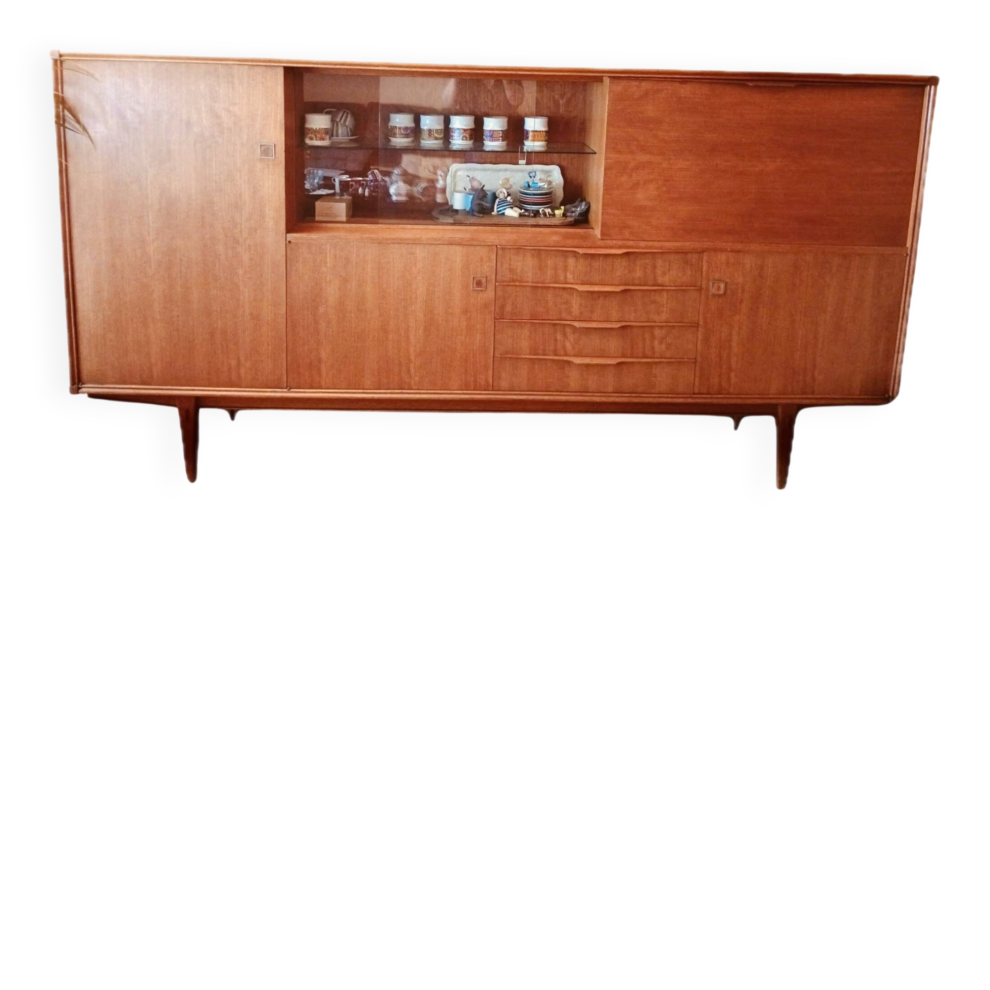 High teak enfilade from 1965 - Dimensions: L250 H130 D44