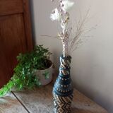 Bottle vase sheathing braided basketry and leather Ethnic Crafts