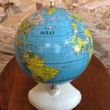 Old world map ms globe metal + bakelite base white vintage cream