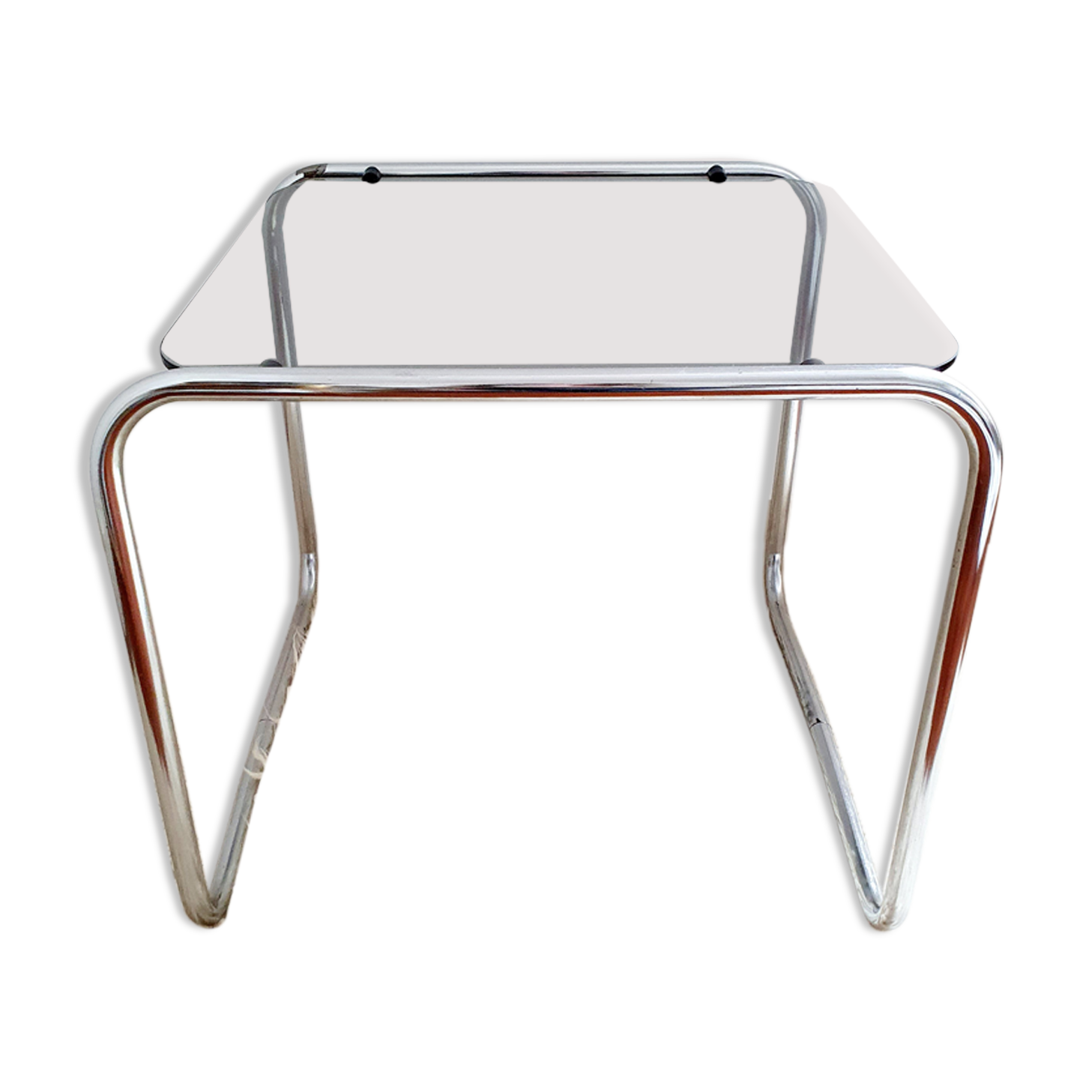 Side table chrome metal and smoked glass