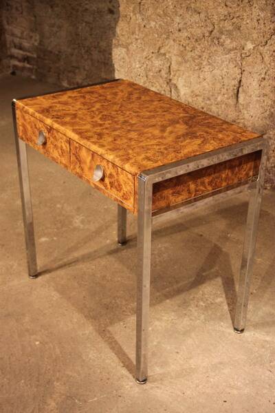 Small desk vanity 70 walnut burl chrome base