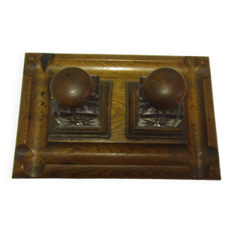 Old Inkwells (2) With Its Wooden Base + Blotter Pad..Excellent condition.