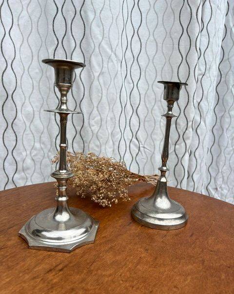 Set of 2 vintage silver candle holders