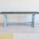 Antique blue velvet wooden bench - heart-shaped bench